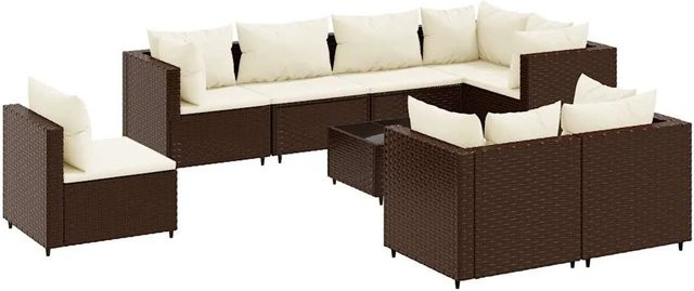 vidaXL 9-tlg Garten-Lounge-Set aus Poly Rattan mit Kissen in Braun und Weiß - Bild 1