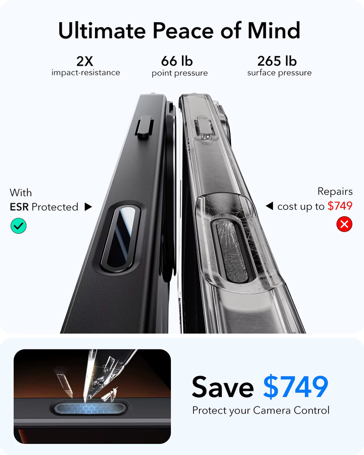 ESR MagSafe Handyhülle mit Standfunktion für iPhone 17, iPhone 16 Pro Max und 17 Air, kompatibel mit der Kamera-Steuertaste, transparent oder schwarz - Bild 5