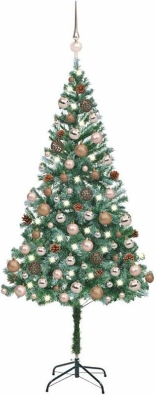 Künstlicher Weihnachtsbaum mit Beleuchtung, Kugeln und Zapfen von vidaxl in Grün, Weiß und Gold, Höhe: 180 cm - Bild 1