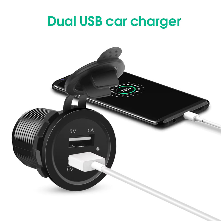 Kebidumei Dual USB Power Ladegerät 12V mit zwei Ports und Schalter, Wasserdicht, Schwarz, DC 12V 3,1 A Panel Mount für Boot und Auto - Bild 2