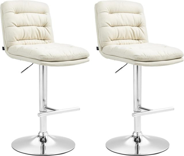 DELUKE Barhocker 2er Set TURIN Tresenhocker mit Lehne in Creme, Stoff und Chrom, B/T/H: 56 x 42 x 94 cm - Bild 1