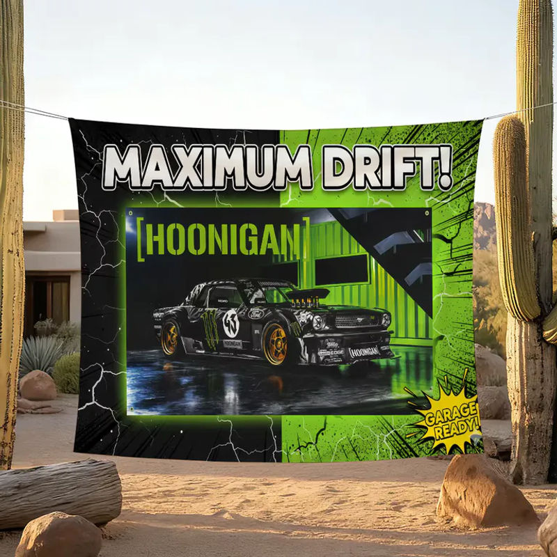Hoonigan Racing Flagge aus Textil in Weiß, rechteckiges Banner zur Wanddekoration, B/H: 60 x 40 cm - Bild 2