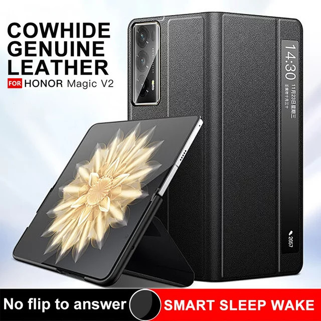 Honor Leder Flip Cover mit Mirror Funktion und Standfunktion für Magic V5, Magic V3, Magic V2 und Magic Vs3 in Schwarz - Bild 1