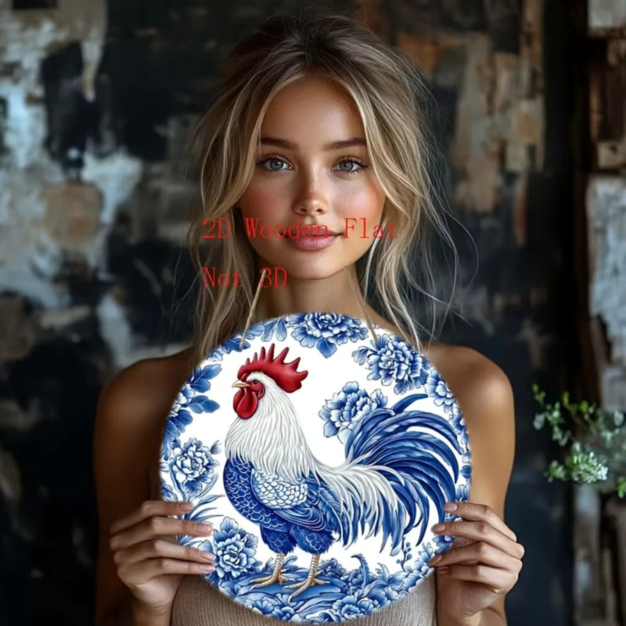Potdemiel Porzellan-Ornament Huhn in Blau und Weiß, Rustikaler Anhänger mit floralem Design, B/H: 20 x 20 cm - Bild 3