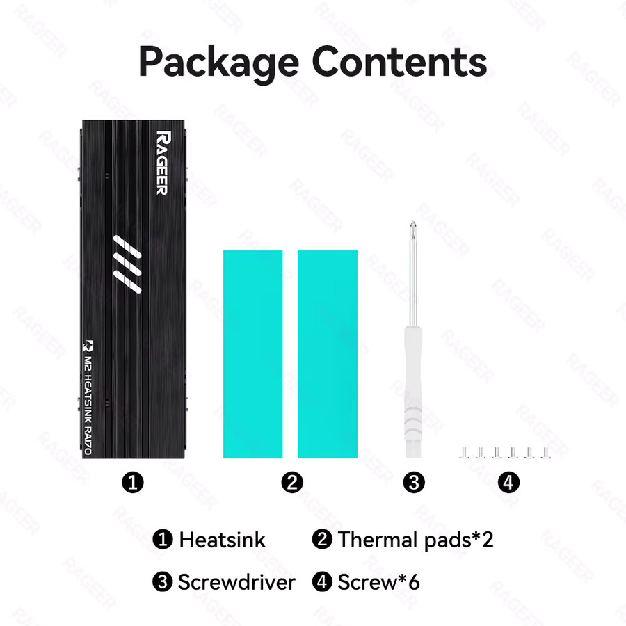 RAGEER RA170 M.2 SSD Aluminium-Kühlkörper mit Wärmeleitpads für NVMe/NGFF 2280 SSD in Schwarz für PC und PS5 - Bild 3