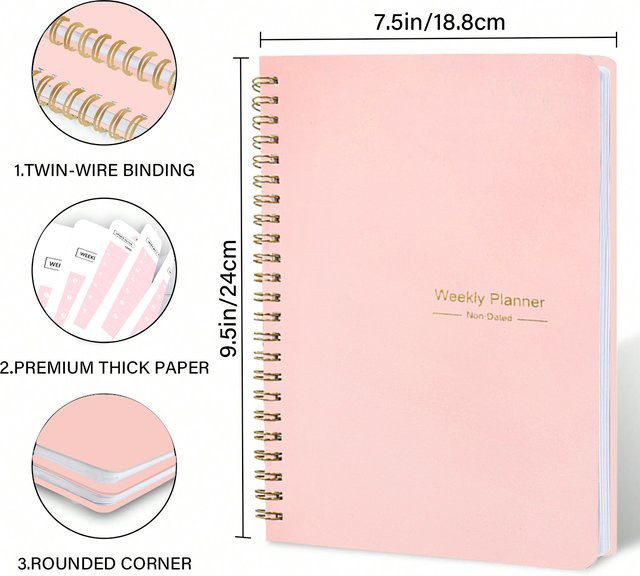 Undatierter 52-Wochenplaner als A5 Notizbuch und Agenda in Pink für Schule und Büro - Bild 1