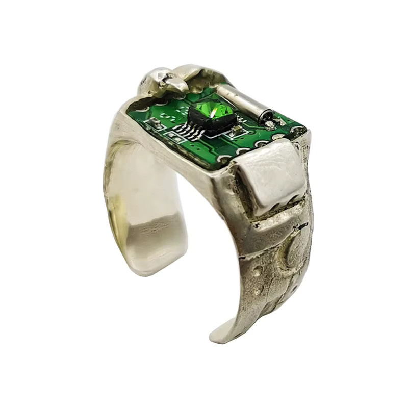 ZHUHE Ring, Messing, grüner Kristall, Silber, Unisex - Bild 3