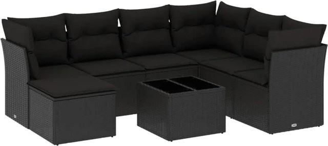 vidaXL 8-tlg Garten-Sofagarnitur in U-Form aus Polyrattan mit Kissen in Schwarz - Bild 1