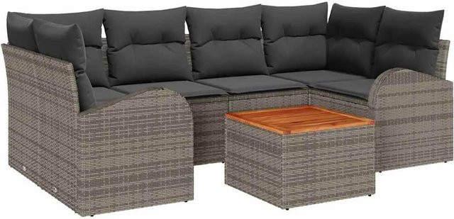 vidaXL Garten-Sofa-Set 7-teilig Grau mit Poly-Rattan und pulverbeschichtetem Stahl sowie Stauraumfunktion - Bild 1