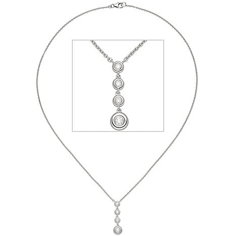 Colfem Collier Kette mit Anhänger, 585 Weißgold, 4 Diamanten, 43 cm - Bild 1