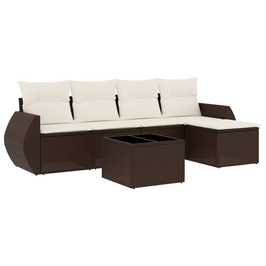 vidaXL 6-teilige Garten-Sofagarnitur in L-Form aus braunem Poly-Rattan mit Kissen und Couchtisch - Bild 2