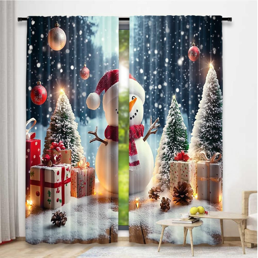 Set aus 2 weihnachtlichen Vorhängen mit Schneemann-Motiv von Tonnika Chen aus Polyester, Breite: 100 cm, Höhe: 70 cm - Bild 2