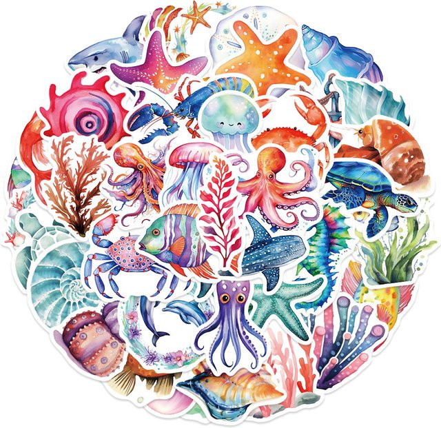 GOGOTU Ocean Sea Turtle Shrimp Starfish Sticker Bunt 10-teiliges Set - Bild 1