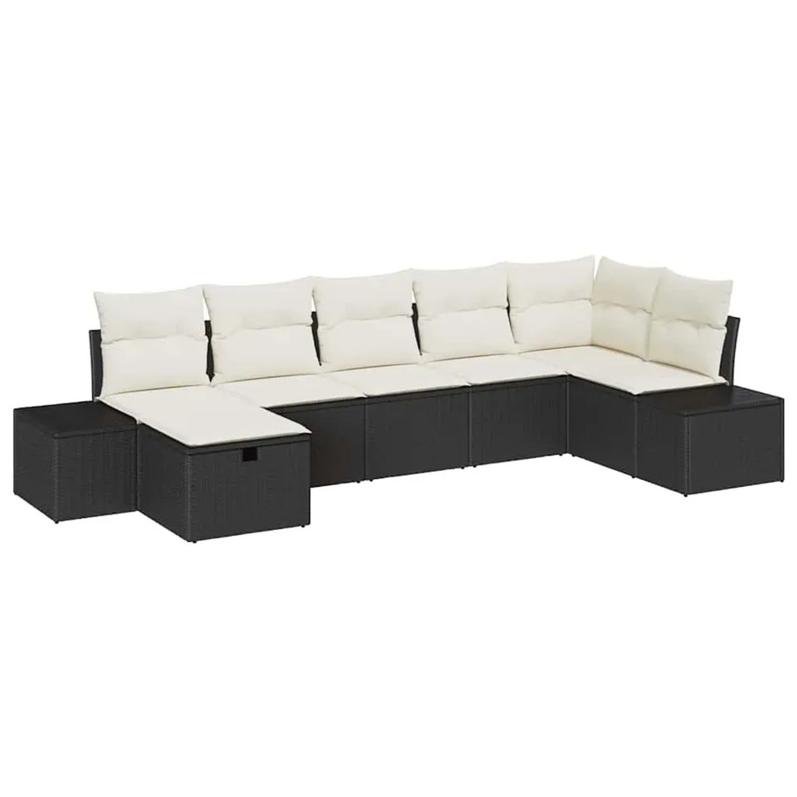 vidaXL Garten-Sofa-Set aus Polyrattan in Schwarz mit 7-teiliger L-Form, Ecksofa, Ottoman und Kissen für Terrasse und Garten - Bild 2