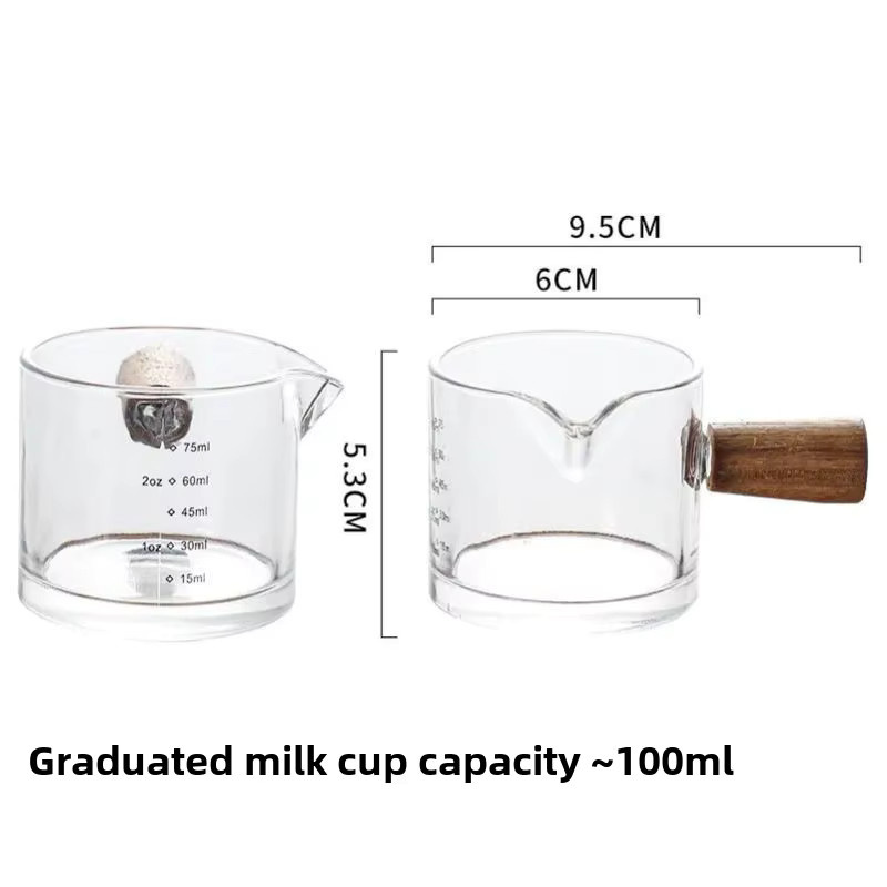 Glas-Espressomessbecher mit Holzgriff und Doppelauslauf in Transparent mit Skala - Bild 5