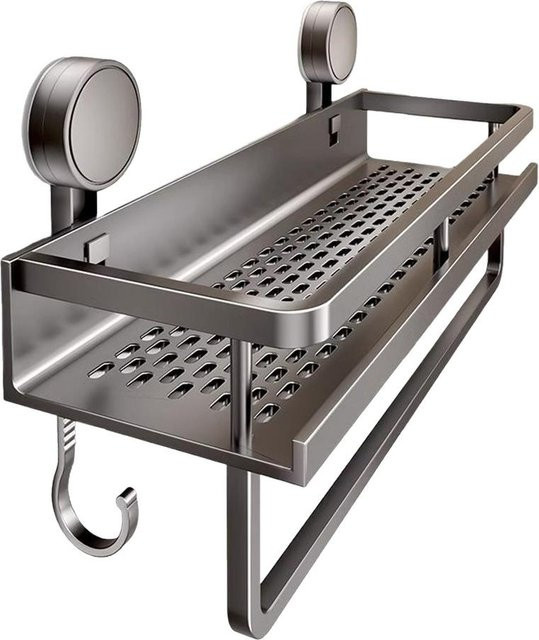 Badezimmerregal aus Aluminium in Silber mit Vakuum-Saugnapf zur Wandmontage ohne Bohren, Dusch-Organizer aus Space Aluminium und ABS, B/T/H: 30,0 x 12,0 x 30,0 cm - Bild 1