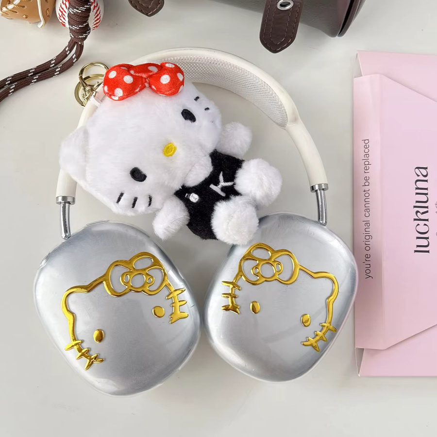 Sanrio Hello Kitty Silikon-Schutzhülle für Apple AirPods Max 2, transparent mit Gold-Plattierung - Bild 1