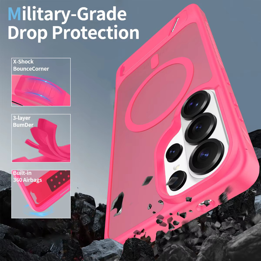 Stoßfeste magnetische Handyhülle für Samsung S26 Ultra S25 S24 Edge S23 Plus FE mit klappbarem Ständer und Unterstützung für kabelloses Laden in Blau oder Pink - Bild 5