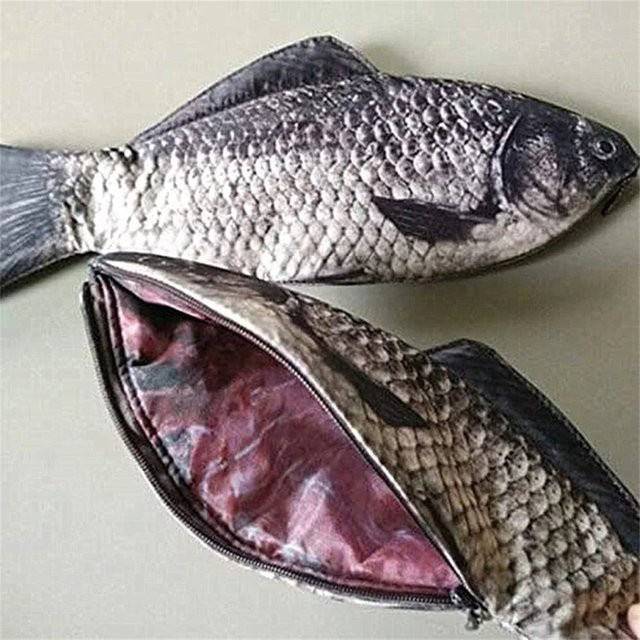 Lustiges Federmäppchen in Fischform als Stifttasche und Geldbörse in Schwarz - Bild 1