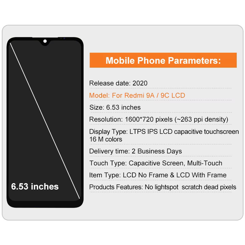Xiaomi Redmi 9A LCD Touchscreen Digitizer mit Rahmen 6,53 Zoll in Schwarz für Redmi 9C Display-Ersatzteile - Bild 2