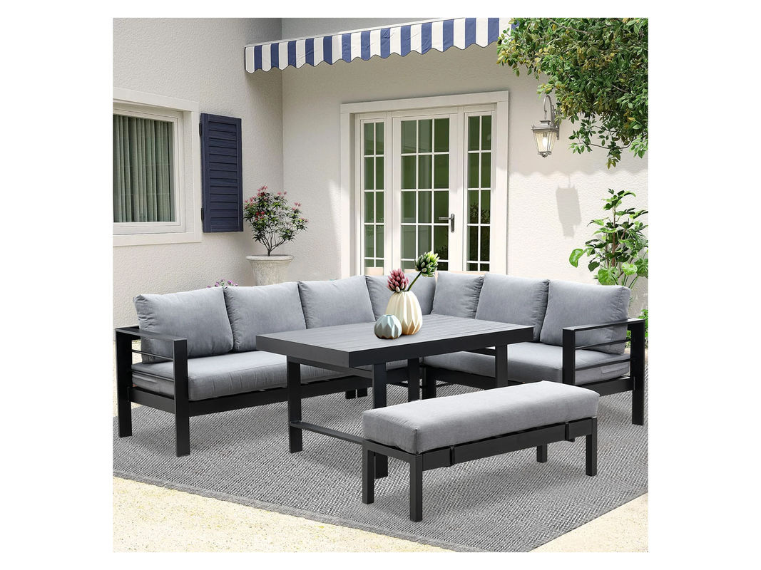 MeXo Lounge-Set Tropea für 8 Personen aus Aluminium mit Esstisch und Polstern in Schwarz und Dunkelgrau - Bild 2