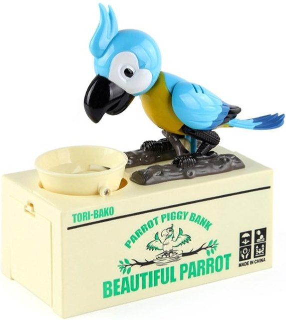 Bunte Papagei-Münzenspardose in Form eines Robotervogels aus Kunststoff für Kinder und Erwachsene, Rot und Mehrfarbig - Bild 1