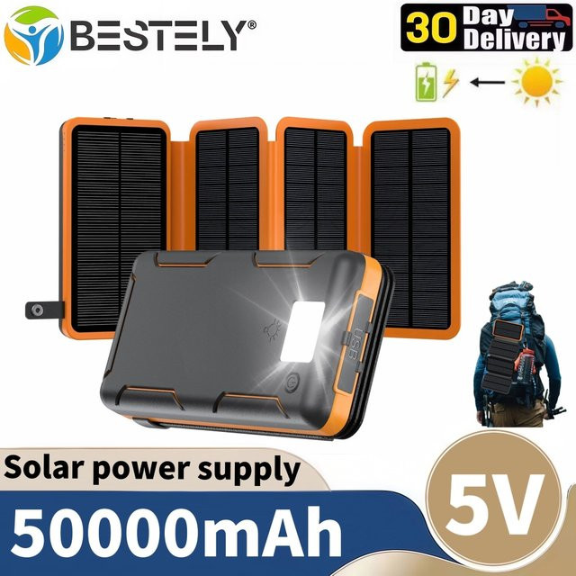 Rscrola Tragbare Solar-Powerbank mit 50000 mAh und USB-A sowie USB-C Anschlüssen für iOS und Android - Bild 1