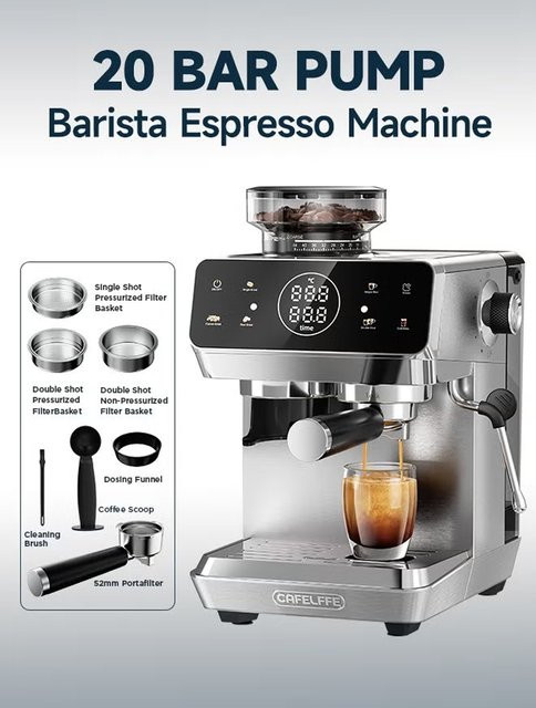 CAFELFFE MK-903 Barista Espressomaschine in Silber mit integriertem Mahlwerk, Touchscreen und 1,8 l Wassertank - Bild 1