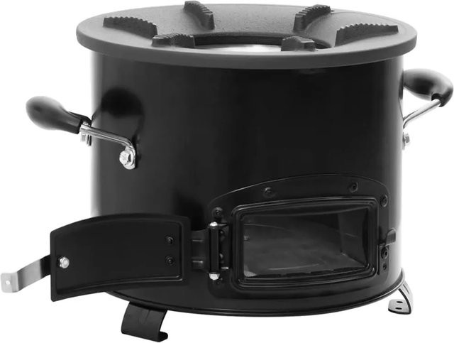 vidaXL Camping-Ofen aus Metall und Gusseisen in Schwarz, B/T/H: 36 x 26 x 22,5 cm - Bild 1