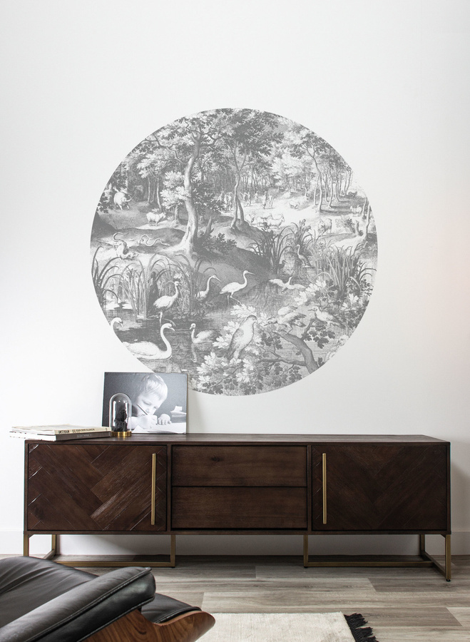 KEK Amsterdam Mural Engraved Landscapes 13 Circle Wandbild in Schwarz-Weiß-Grau, Durchmesser: 142,5 cm - Bild 1