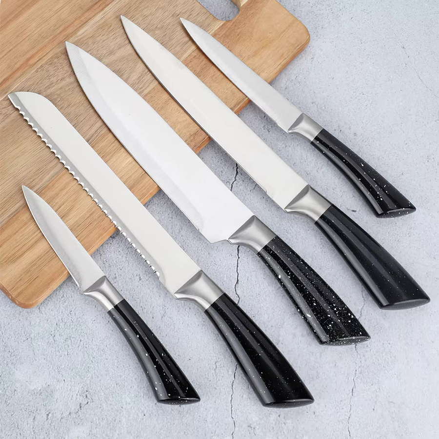 MDHAND 6-teiliges Profi-Küchenmesser Set aus Edelstahl mit Messerblock in Schwarz - Bild 2