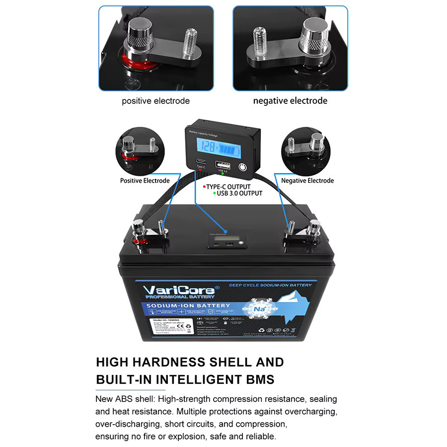 VariCore 12V 80Ah Natrium-Ionen-Speicherbatterie mit aktivem BMS Equalizer, kältebeständig bis -40°C, Farbe: Schwarz - Bild 5