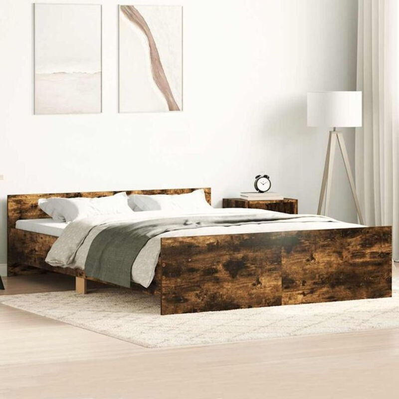 vidaxl Massivholzbett aus Kiefer mit Kopf- und Fußteil in Räuchereiche, Braun, B: 150 cm, L: 200 cm - Bild 1