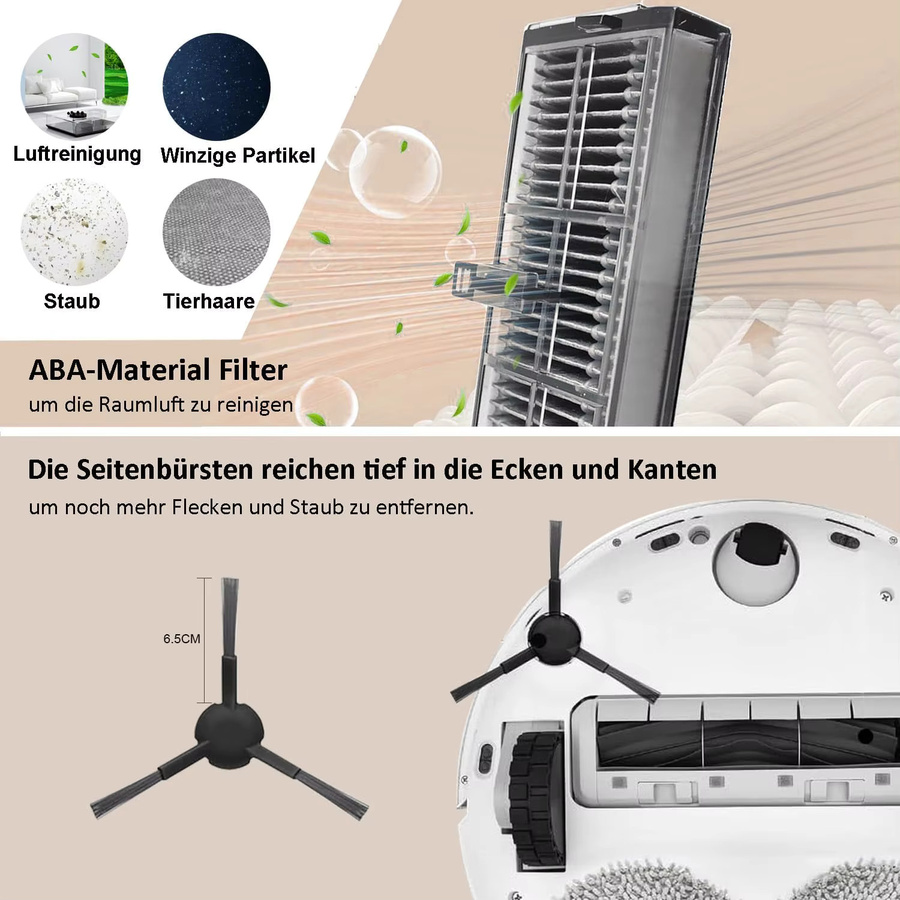Dreame Ersatzteil-Set für D20 Ultra und L10s Ultra CE mit Hauptbürste, Seitenbürste, Wischtuch, HEPA-Filter und Staubbeuteln - Bild 2