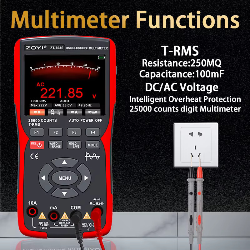 ZOYI 3-in-1 Zweikanal-Oszilloskop und Digitalmultimeter 50 MHz in Rot - Bild 2