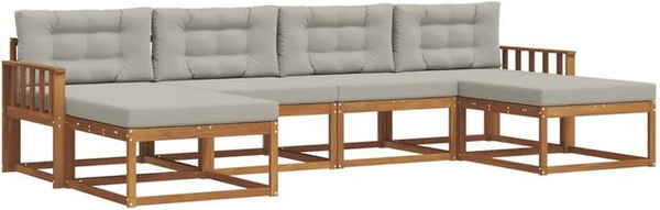 vidaXL Sofa Set L-Form aus massivem Akazienholz mit 16-teiligem Zubehör in Grau und Natur