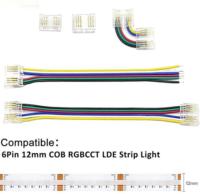 MJJC 6-poliger RGBCCT COB-LED-Streifen-Lichtanschluss für 12 mm PCB FCOB LED-Bänder, schweißfreier und lötfreier Schnelldrahtanschluss aus Kunststoff - Bild 1