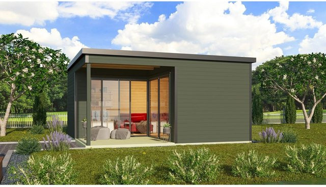 Lasita Maja Gartenhaus Domeo in Grüngrau mit Flachdach und Loggia, B/T/H: 519,6 x 519,6 x 250,8 cm - Bild 1