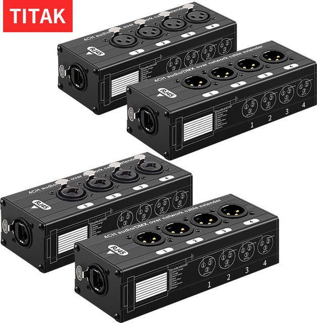 TITAK RJ45 CAT5 auf 4-Kanal 3-Pin XLR Audio und DMX512 Netzwerkkabel Extender Set in Schwarz - Bild 1