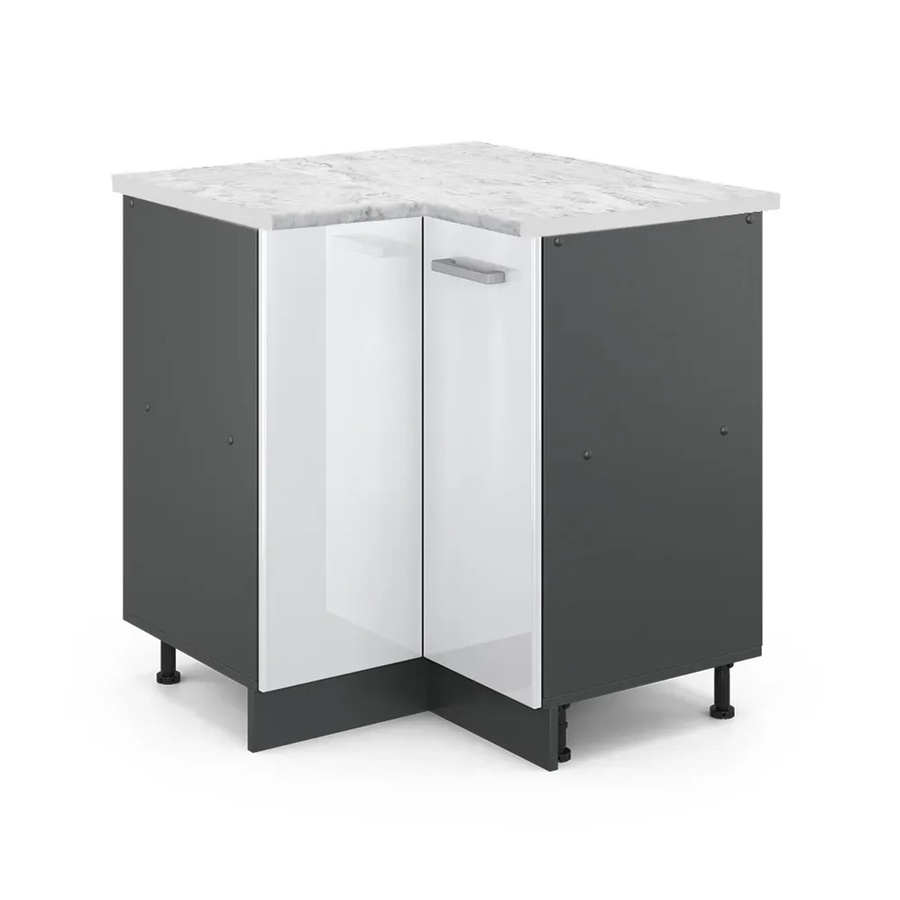 Vicco R-Line Eckunterschrank für die Küche in Weiß Hochglanz und Anthrazit mit Marmor-Optik, B/T/H: 75,6 x 46,0 x 81,6 cm - Bild 2