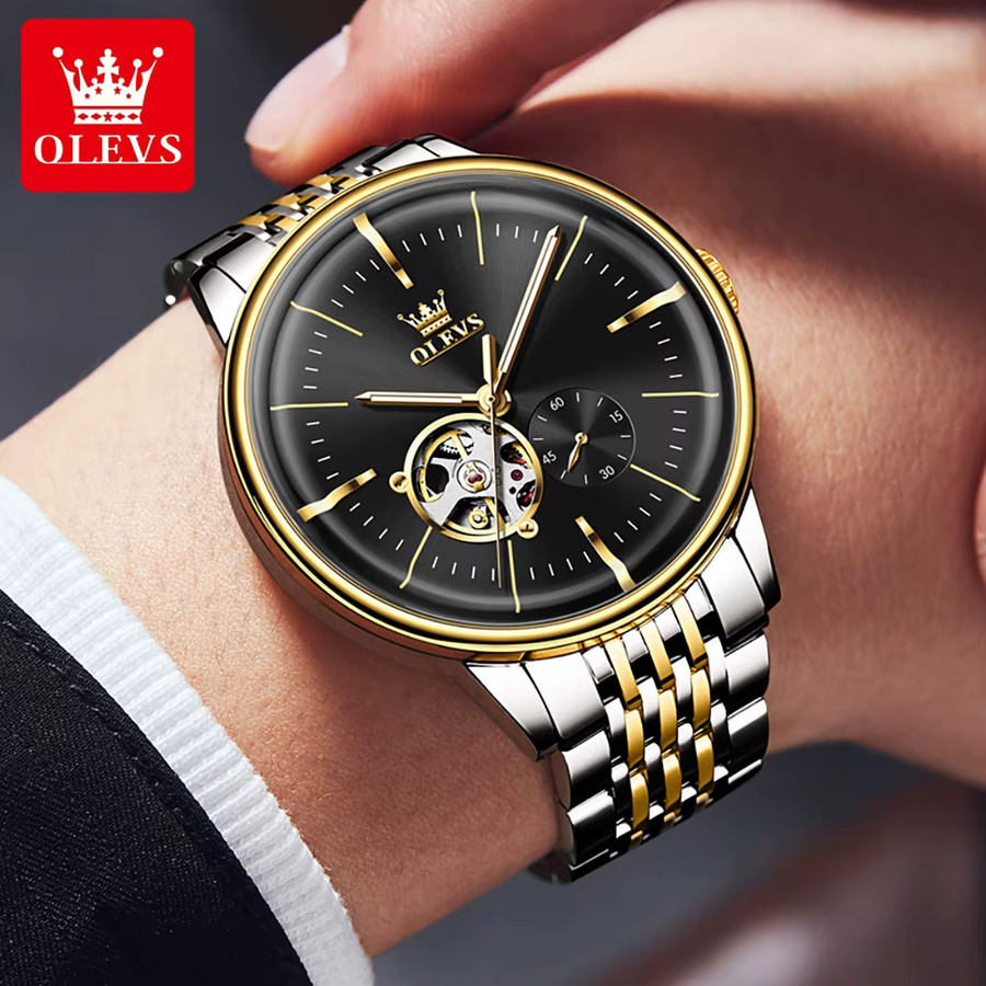 OLEVS Armbanduhr Automatik, Edelstahl, Gold, Herren - Bild 3