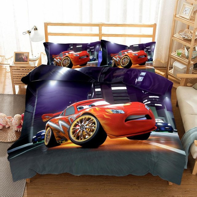 Paslu Bettwäsche-Set mit Cartoon Auto Motiv aus Leinen für Kinder, 3-teilig, B/H: 135 x 200 cm - Bild 1