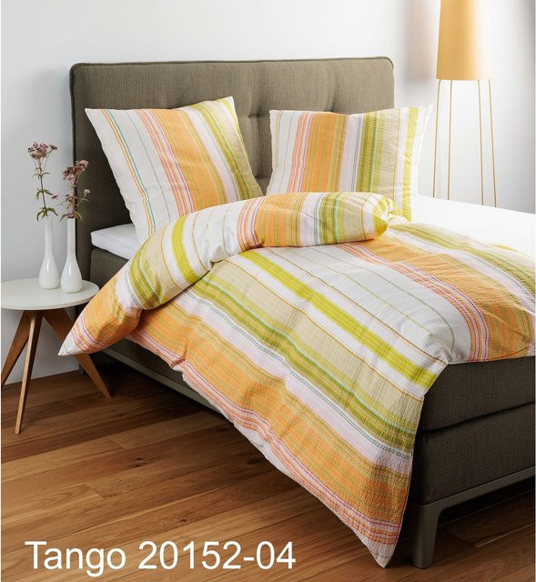 Janine Bettwäsche Tango aus Baumwolle in Orange mit Seersucker-Streifen-Design - Bild 1