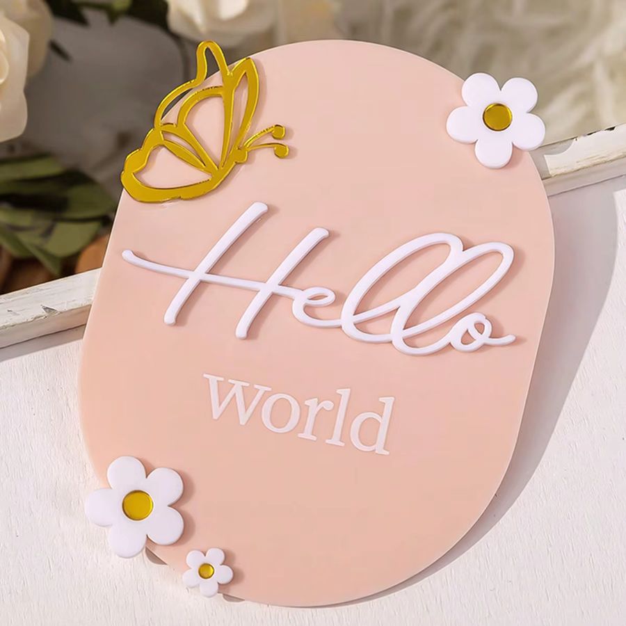 Ylsteed Baby Geburt Ankündigung Board mit Schmetterling, Mond und Stern in Rosa/Pink, B: 15 cm, H: 15 cm, T: 15 cm - Bild 1