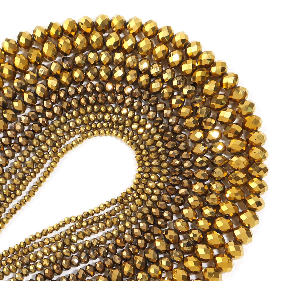 Glasperlen Rondelle, goldene Kristallperlen, facettiert, Unisex - Bild 4