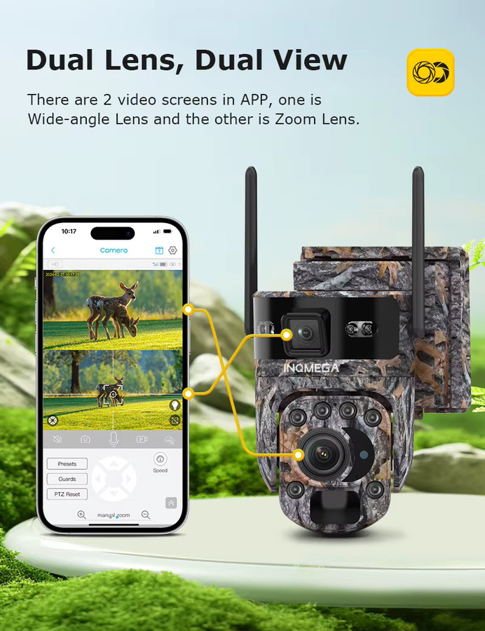 INQMEGA 6K 12MP 4G Solar Jagd Trail Kamera mit 60X Zoom und PIR Menschenerkennung für Outdoor Wildlife Tracking via UBOX App - Bild 3