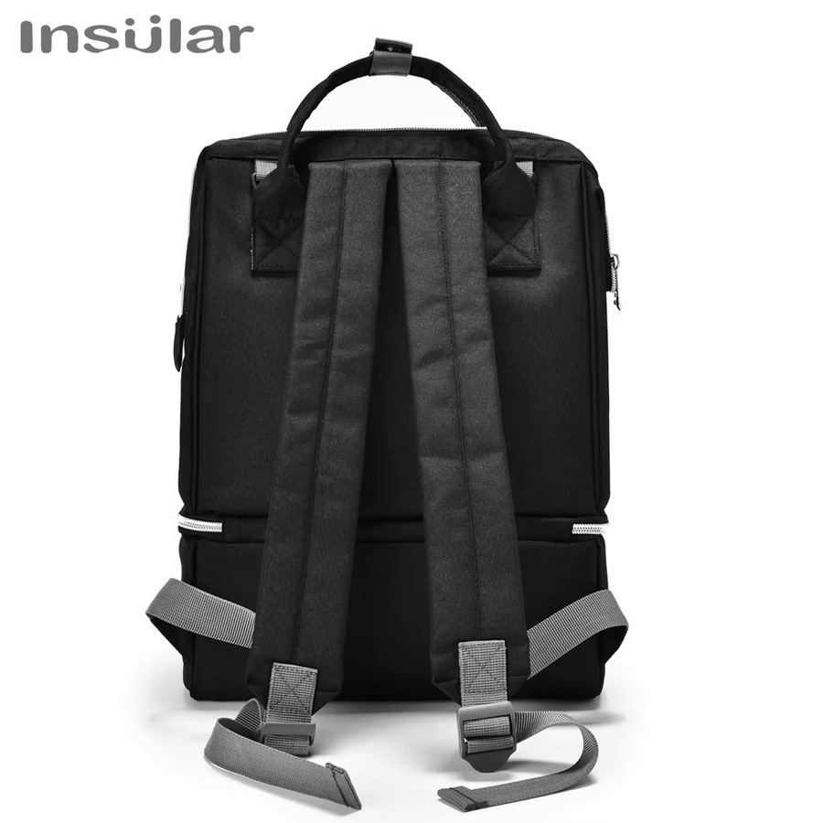 Grauer Umstandsrucksack mit großem Fassungsvermögen, mehreren Fächern und Kinderwagenhaken als Baby-Wickeltasche und Stillbeutel - Bild 3