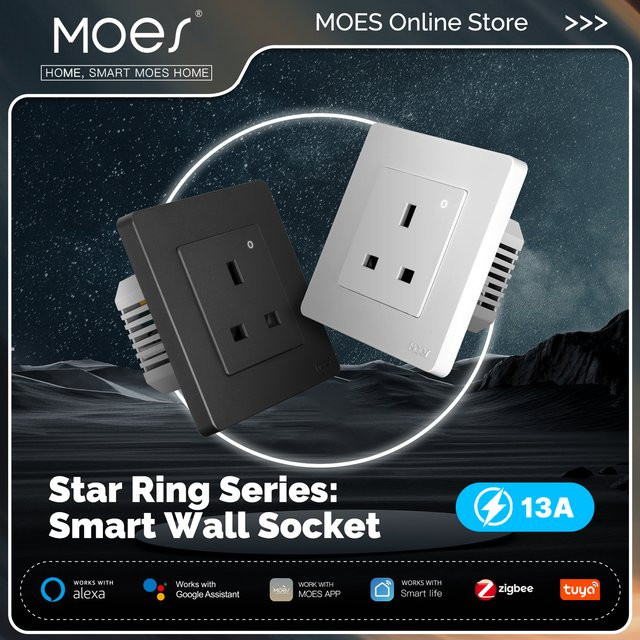 MOES Star Ring Tuya ZigBee Smart UK Steckdose mit Energiemonitor und App-Steuerung für Alexa und Google Home - Bild 1