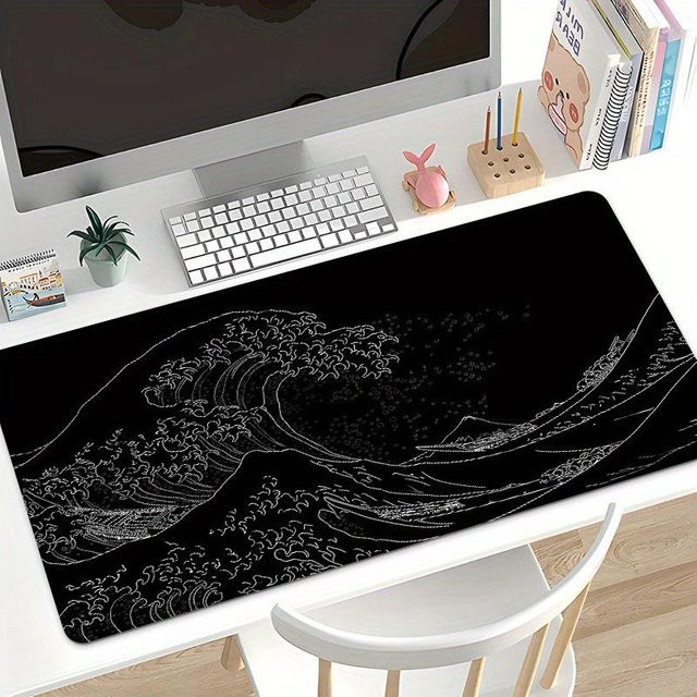 Ambiel Charm Gaming-Mauspad mit topografischem Design in Schwarz-Weiß, großes Tastaturpad mit Anti-Rutsch-Unterseite - Bild 1