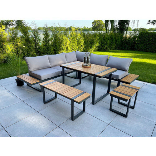 Garden Pleasure Lounge-Eckgruppe Belmira 6-teilig aus Aluminium und Polyester in Grau-Braun mit Auflagen - Bild 2